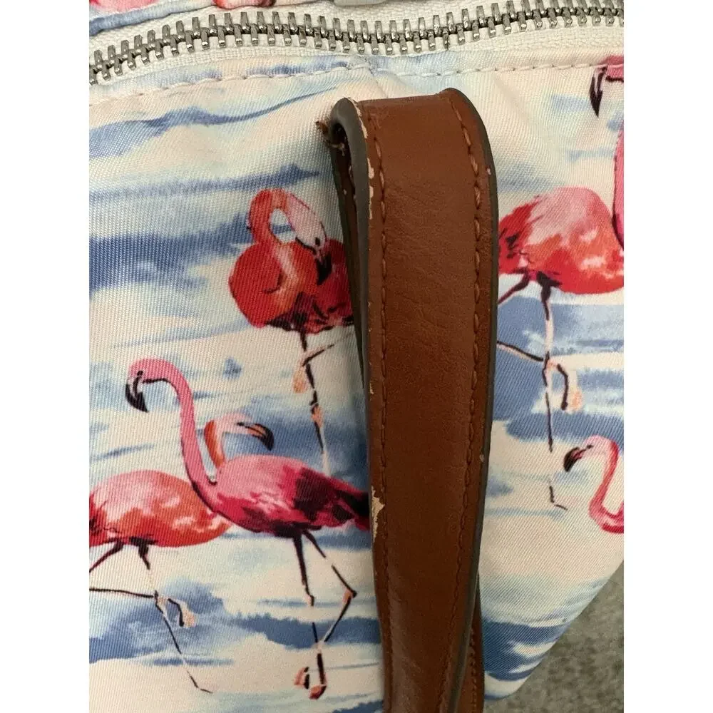 Tommy Bahama Flamingo Tote Bag Brown Faux Leather Straps Zip Top Beach Travel
